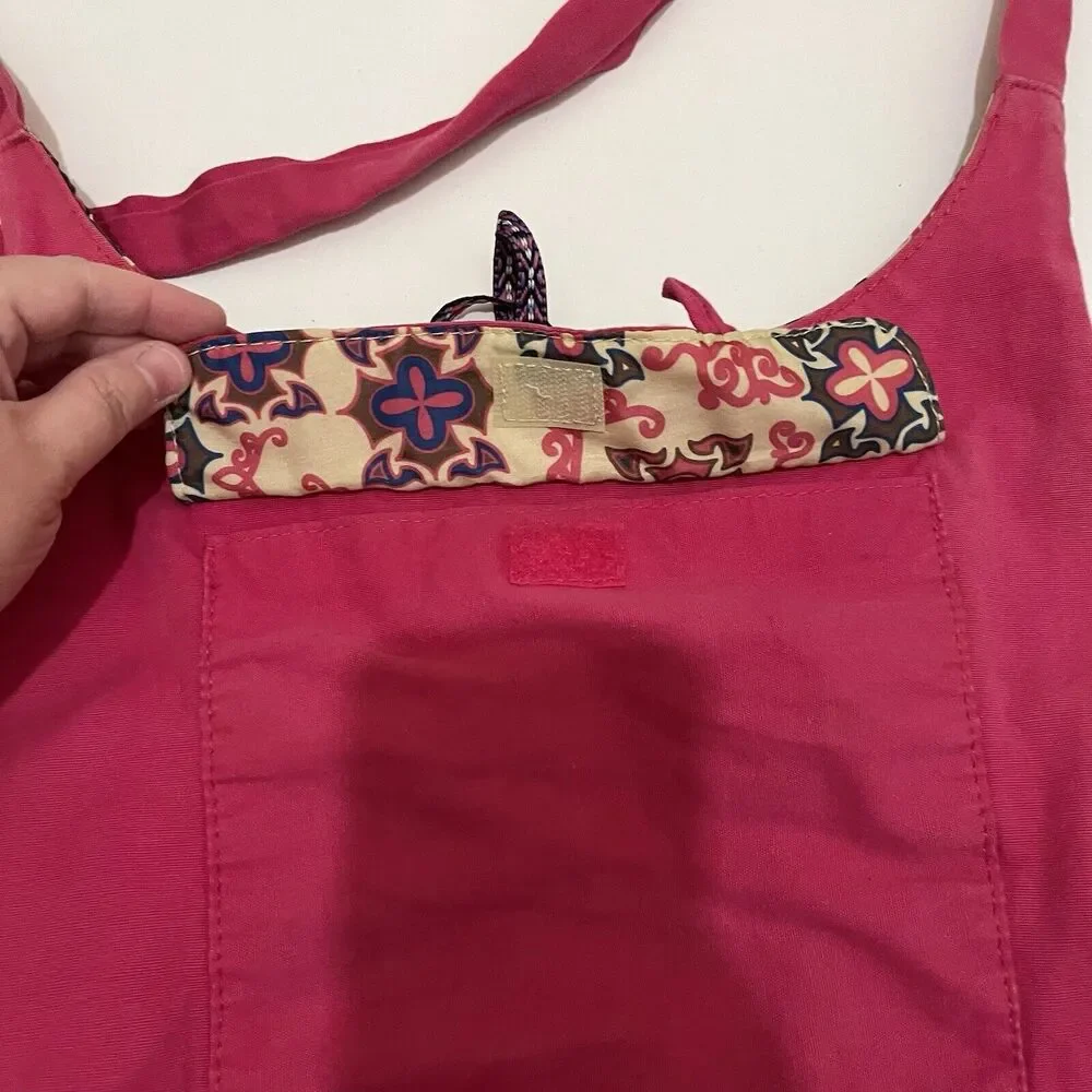Womens Pink Floral Lined Crossbody Sling Bag Purse Hobo 11X15 Tie Closure
